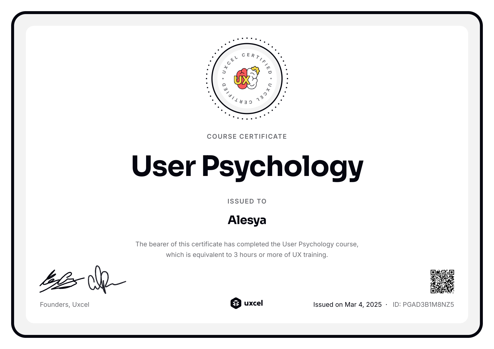 User Psychology Certificate